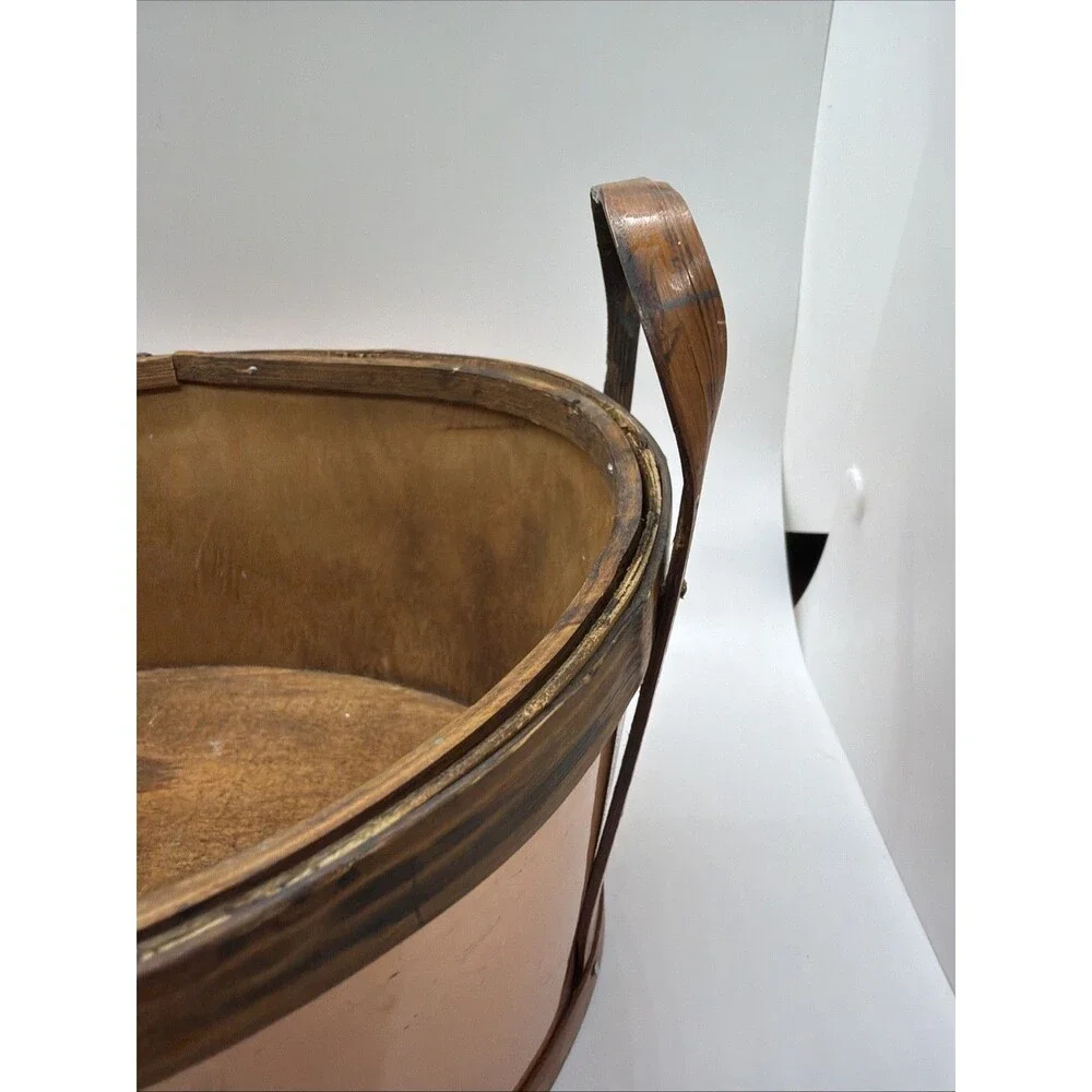 Oval Copper Sided Wood Harvest Plant Basket With End Loop Handles
